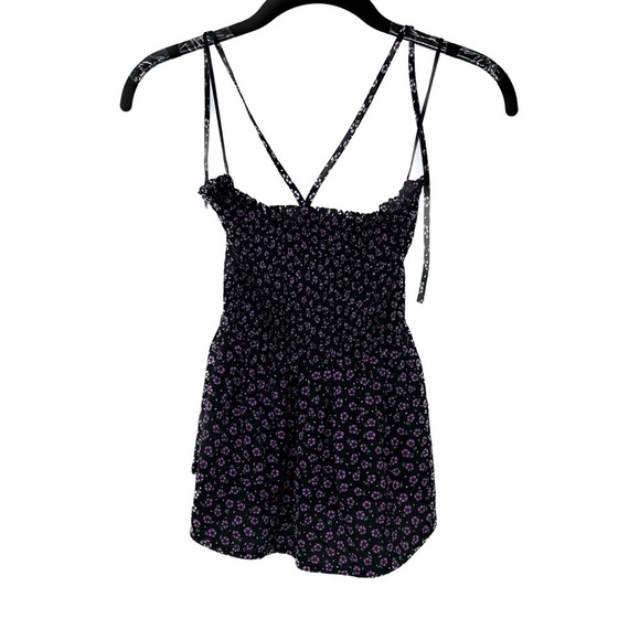 Express Blouse Halter Top Micro Floral Sleeveless Shirred Elastic Waist Shirt - Picture 1 of 9